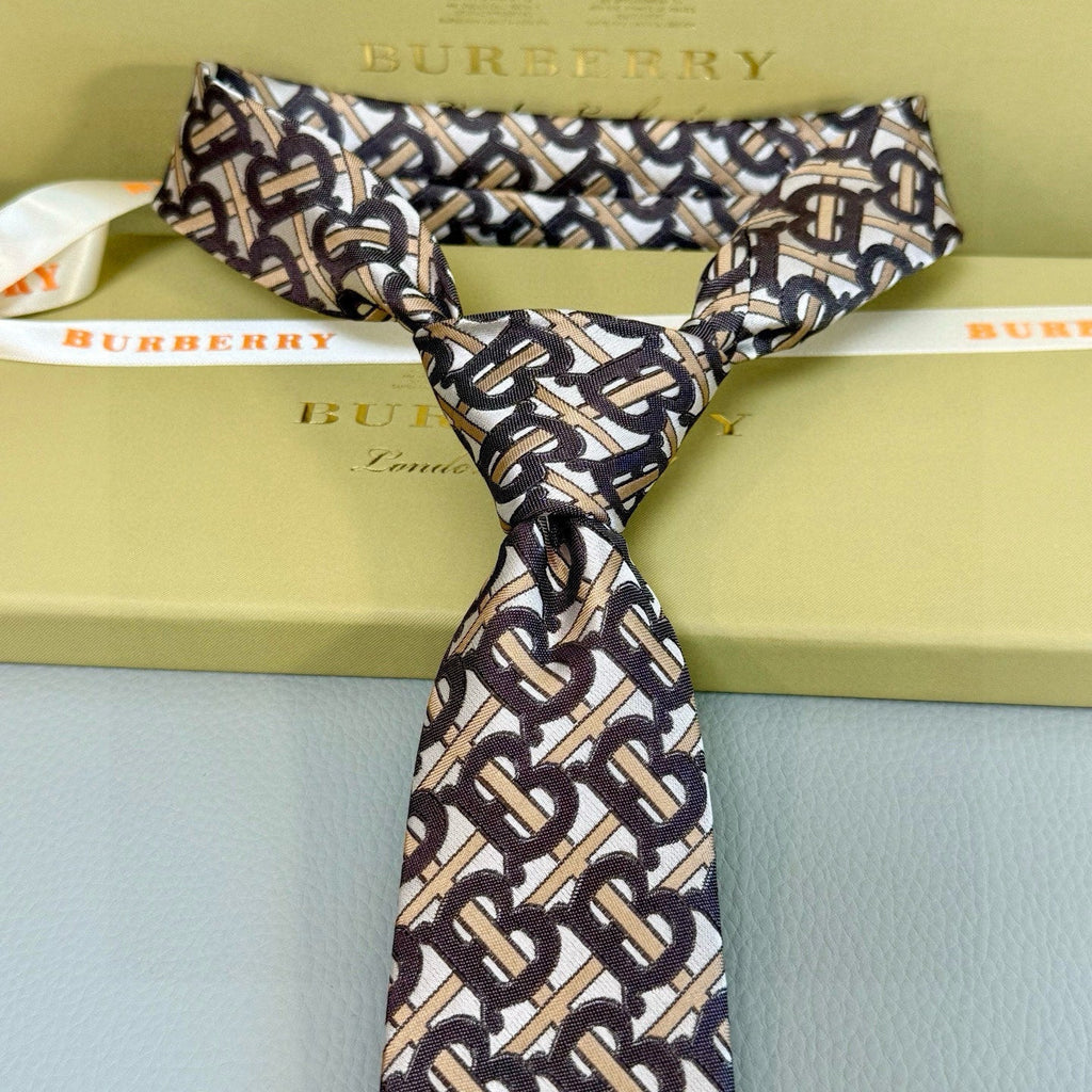 Burberry Style Men's Monogram Pattern Silk Tie