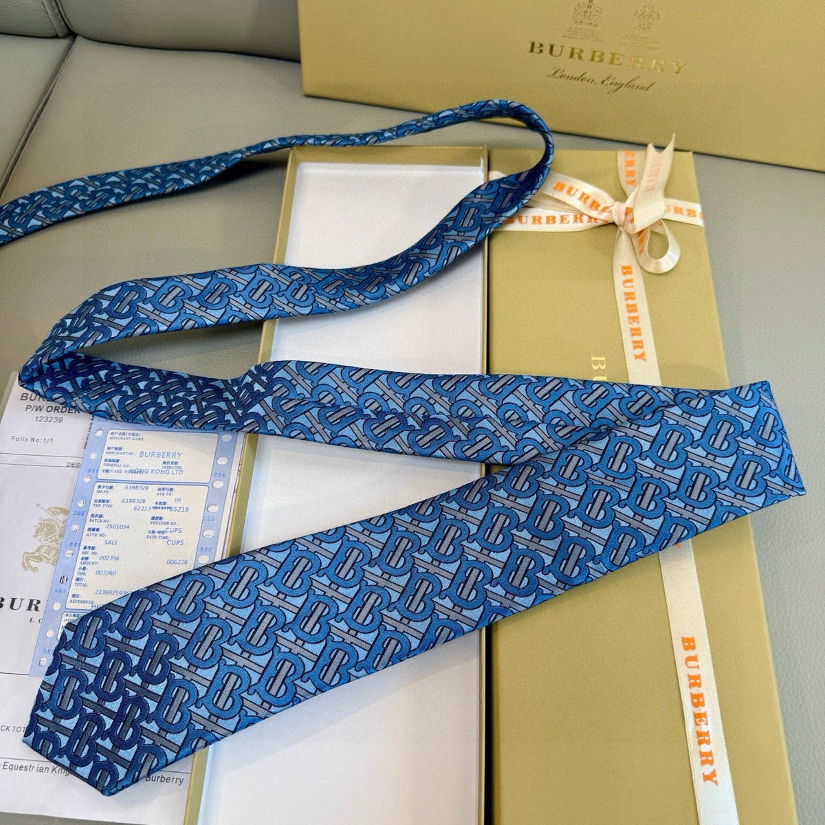 Burberry Style Men's Monogram Pattern Silk Tie