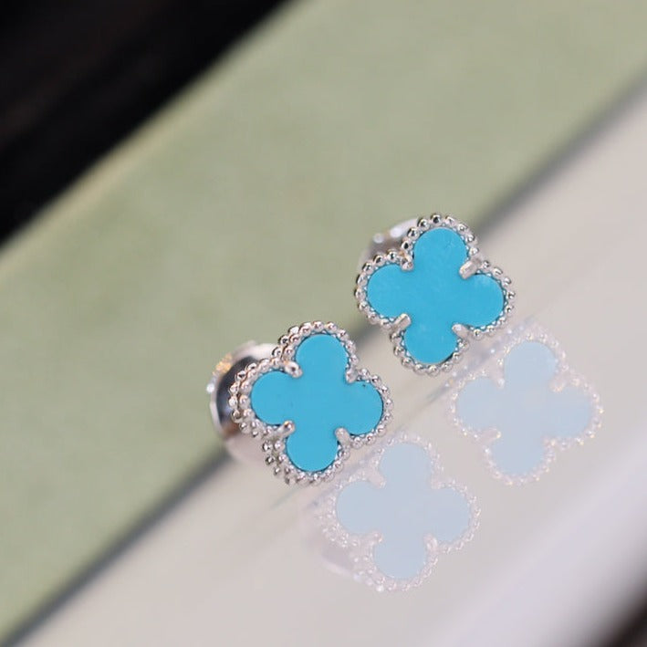 Van Cleef & Arpels CLOVER MINI TURQUOISE SILVER STUD EARRINGS