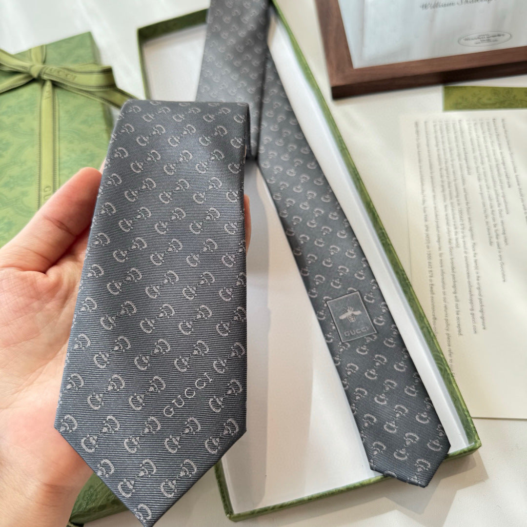 Gucci Style Men's Tonal GG Logo Silk Tie