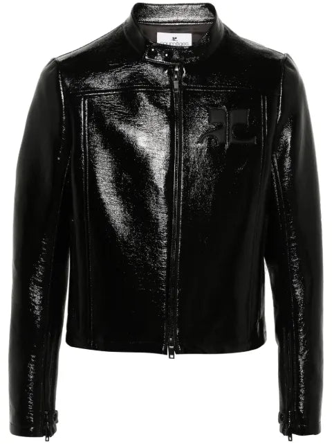Courrèges logo-appliqué high-shine jacket