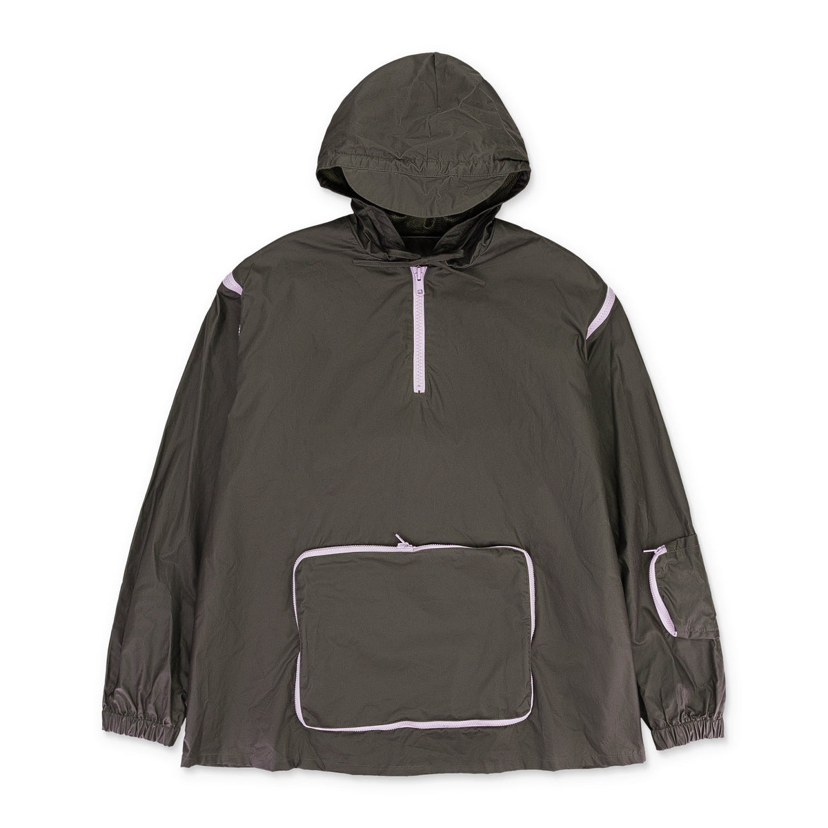 HALF ZIP ANORAK OLIVE/LAVENDER HOODIE