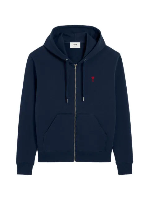 AMI Paris blue zipped cotton hoodie with Ami de Coeur