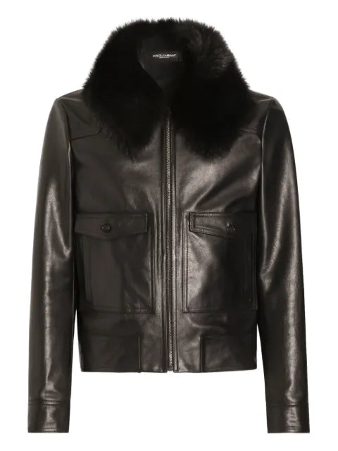Dolce & Gabbana fur-collar leather jacket