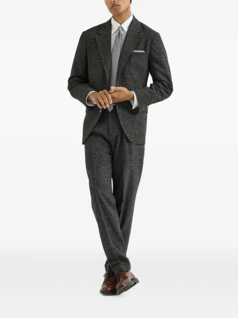 Brunello Cucinelli silk, wool and cashmere Prince of Wales flannel deconstructed blazer