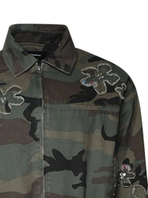 Nahmias crystal-embellished floral-patch bomber jacket