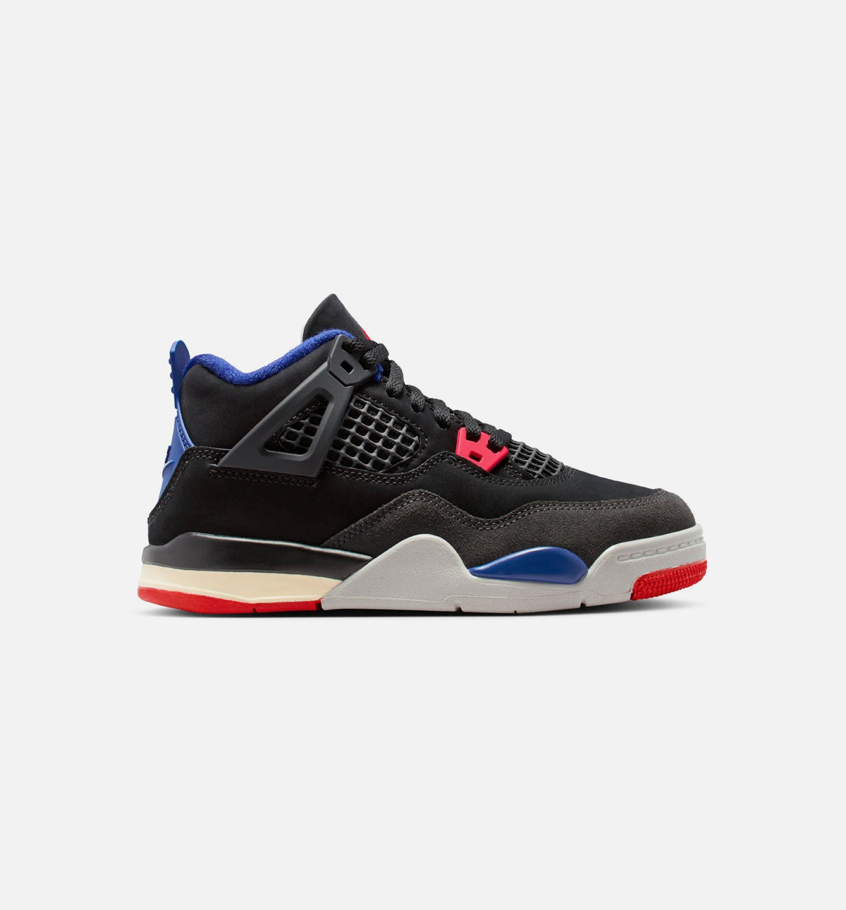 Air Jordan 4 Retro Rare Air – Preschool Lifestyle Shoe in Black/Fire Red/Deep Royal Blue