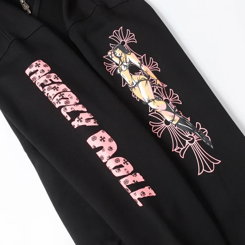 Chrome Hearts Deadly Doll Pink Cross Scroll Zip Up Hoodie 9821