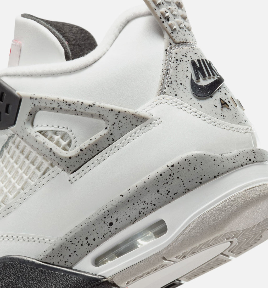 Air Jordan 4 Retro White Cement Grade School Shoes - Summit White Fire Red Cement Grey Black