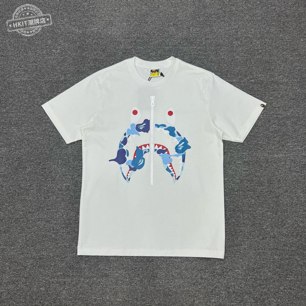 Bape Shark Camo Zip Graphic Oversized Tee Streetwear Unisex