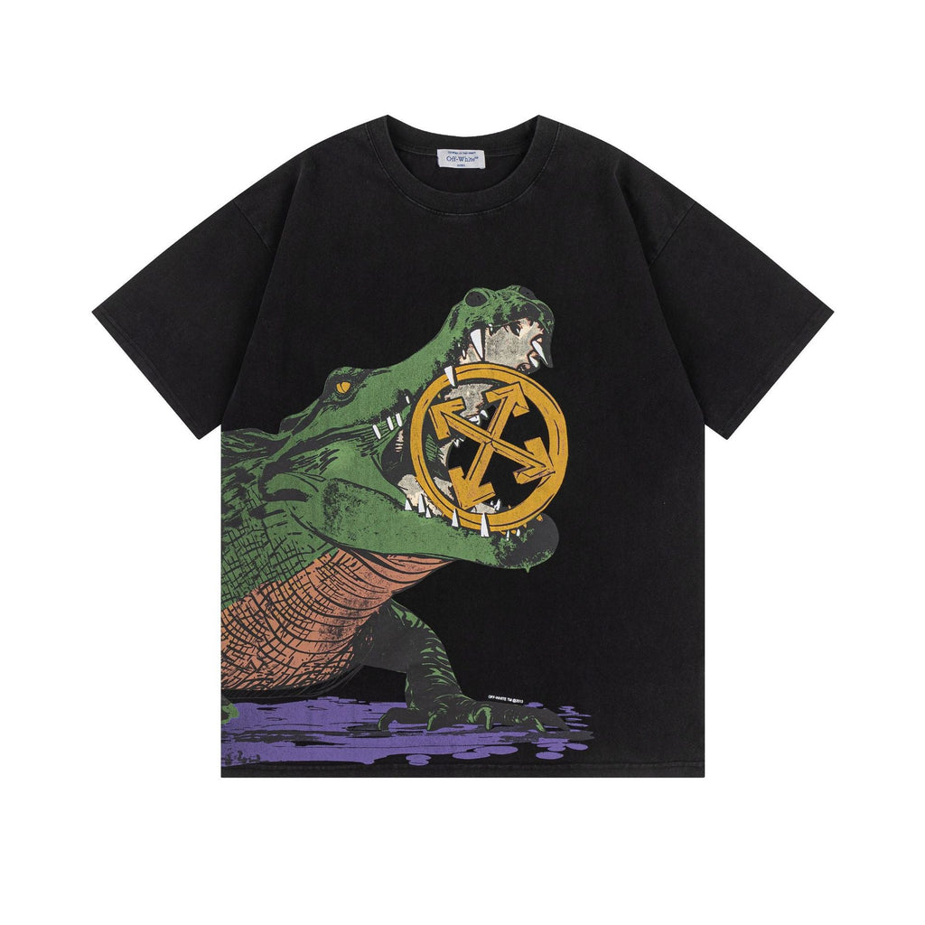 Off-White Crocodile Arrow Pattern Crew Neck Short Sleeve T Shirt
