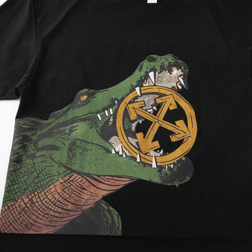 Off-White Crocodile Arrow Pattern Crew Neck Short Sleeve T Shirt