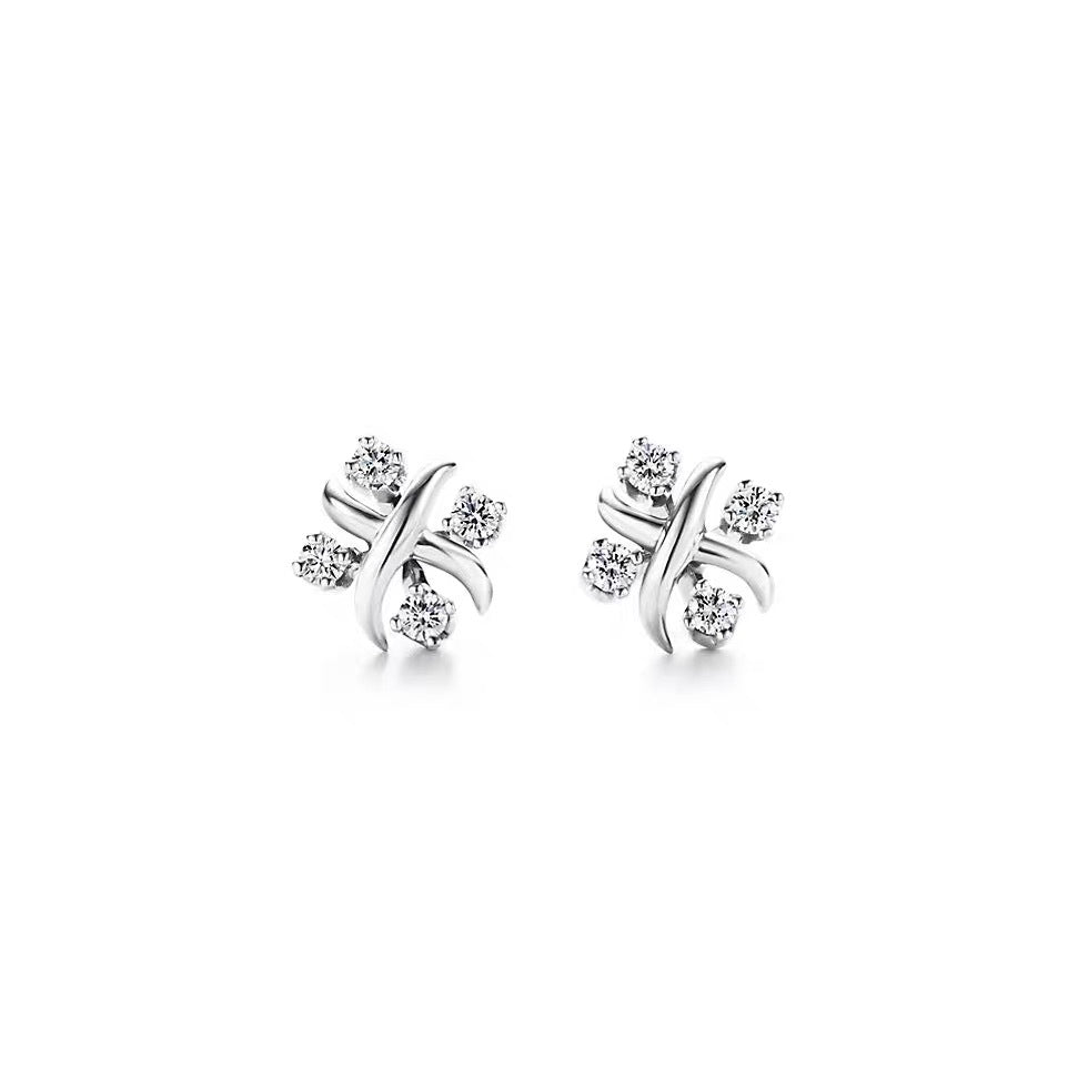 Tiffany Style Crossover Cubic Zirconia 18K Gold-Plated Earrings