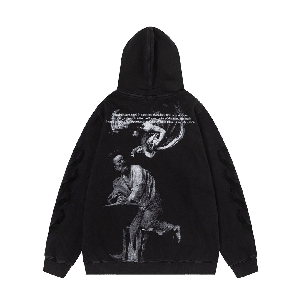 Off-White Black and White Figure Painting Graphic Hoodie