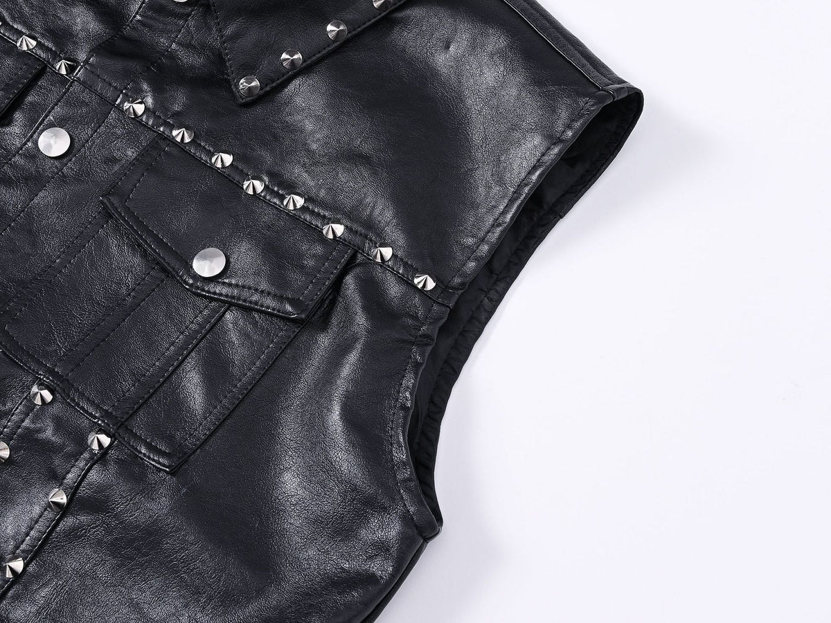 Studded Biker Punk Faux Leather Vest Unisex