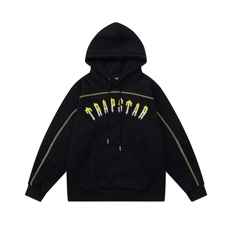Trapstar Arch Logo Chain Detail Black Fleece Hoodie