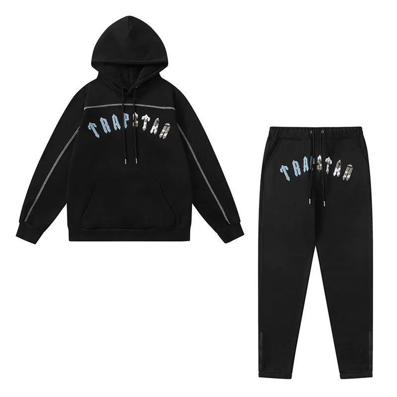 Trapstar Arc Logo Blue Camo Fill Tracksuit — Black
