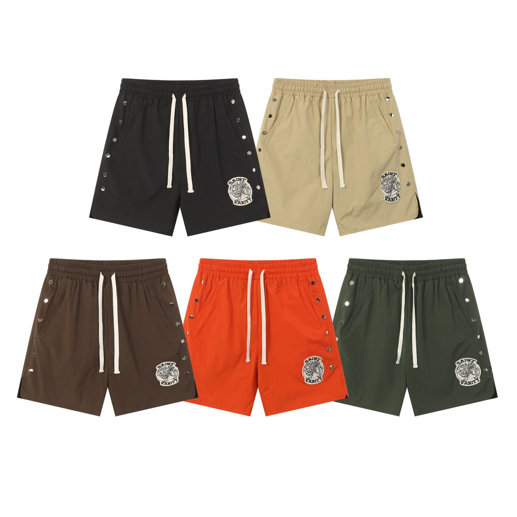 Saint Vanity Nylon Side Snap Patch Logo Drawstring Shorts Streetwear