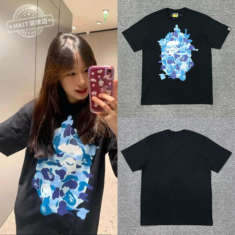 Bape Shark Camo Zip Graphic Oversized Tee Streetwear Unisex