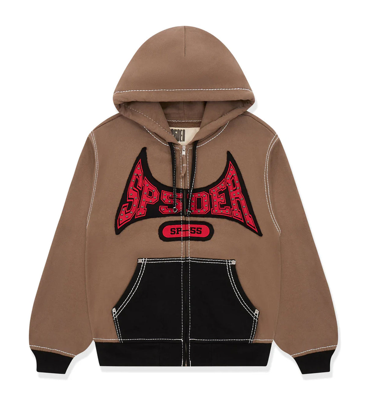 Sp5der T&F Zip-Up Hoodie Brown/Red