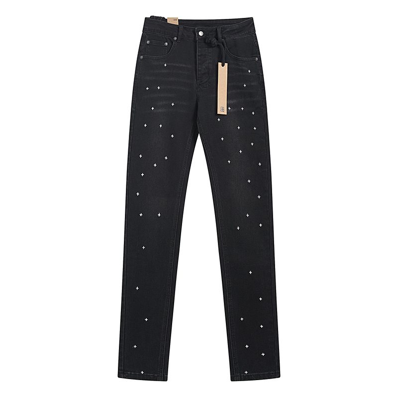 Ksubi Black Cross Embroidered Slim Tapered Jeans