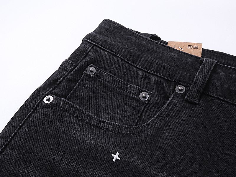Ksubi Black Cross Embroidered Slim Tapered Jeans
