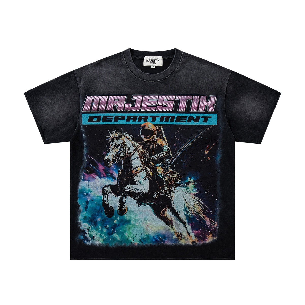 MAJESTIK Washed Black Horse Graphic T-Shirt