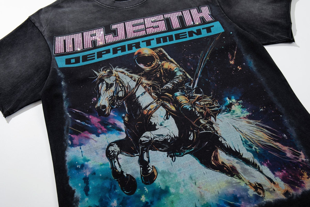 MAJESTIK Washed Black Horse Graphic T-Shirt