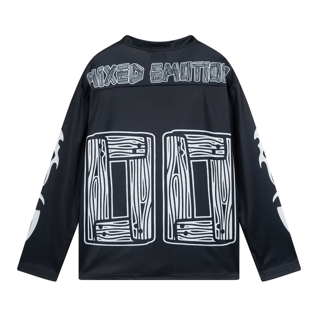 MIXED EMOTION V-Neck Jersey-Style Long-Sleeve T-Shirt