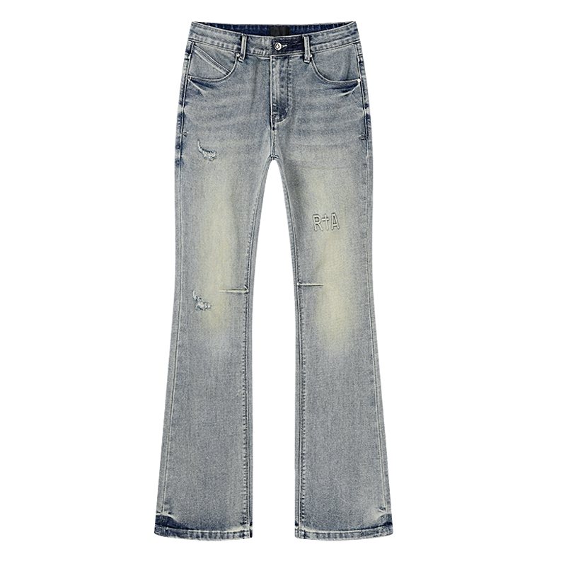 R+A Light Blue Embroidered Flared Jeans