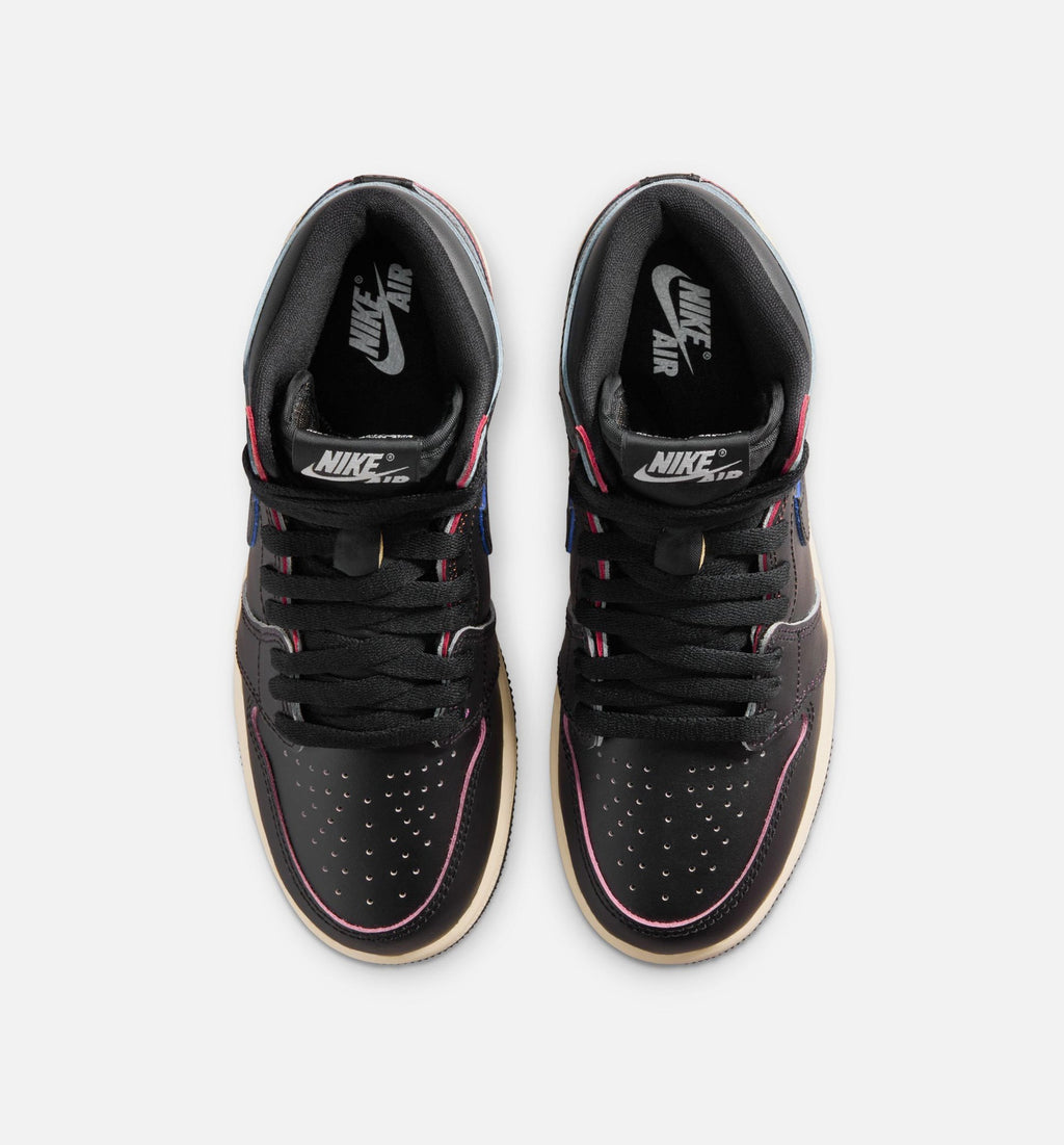 Air Jordan 1 Retro High OG Grade School Sneakers - Black / Black / Light Beige