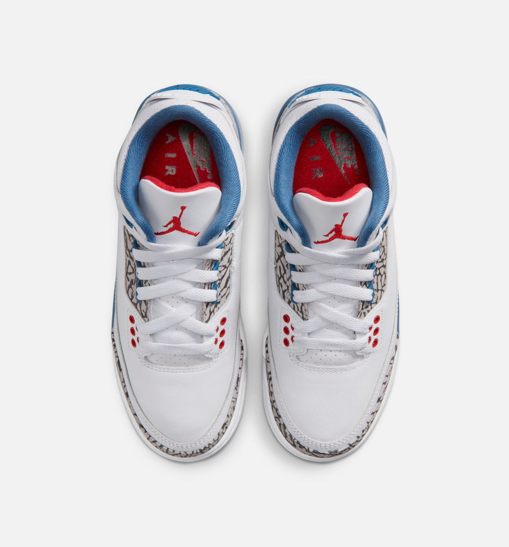 Air Jordan 3 Retro OG True Blue Grade School Sneakers - White / Fire Red / True Blue