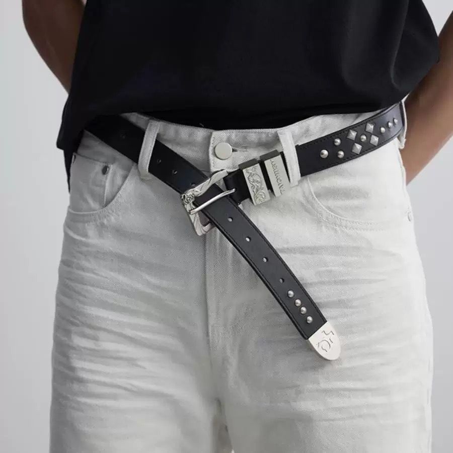 ERD Rivet Rose Cross Embossed Genuine Leather Unisex Belt