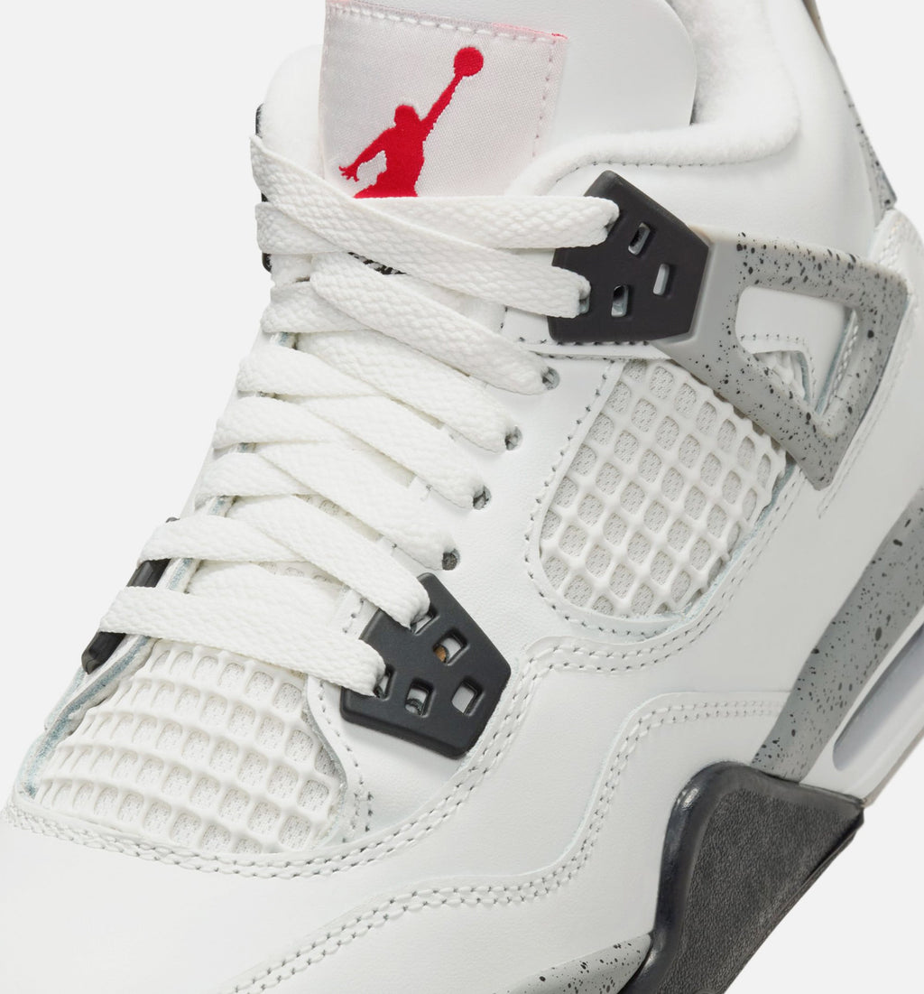 Air Jordan 4 Retro White Cement Grade School Shoes - Summit White Fire Red Cement Grey Black