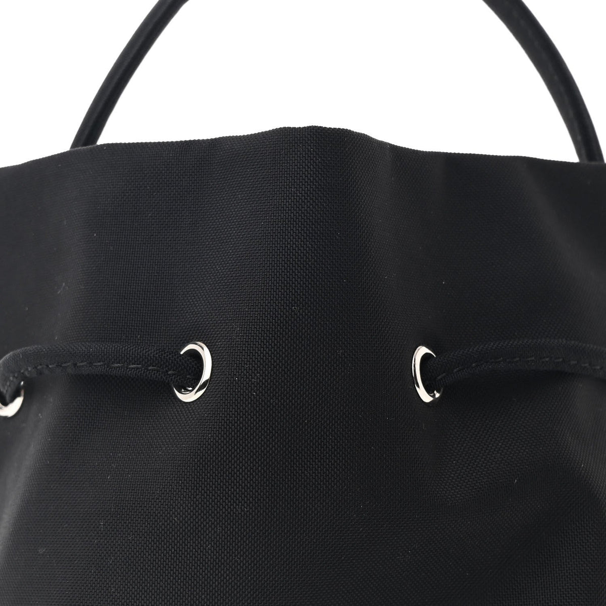 Recycled Sport Nylon Logo Embroidered Wheel Drawstring Bucket Bag Black White