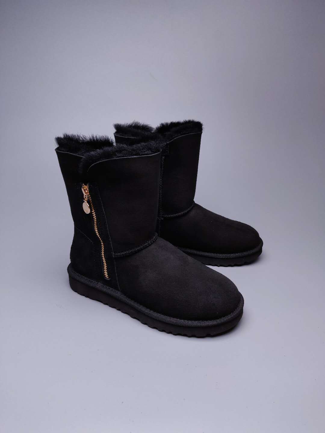 Black Side Zip Mid-Calf Boots — New Arrival | In Stock
