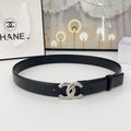 CHANEL DOUBLE C BELT 30MM IN BLACK CALFSKIN WITH SHINY SILVER BUCKLE