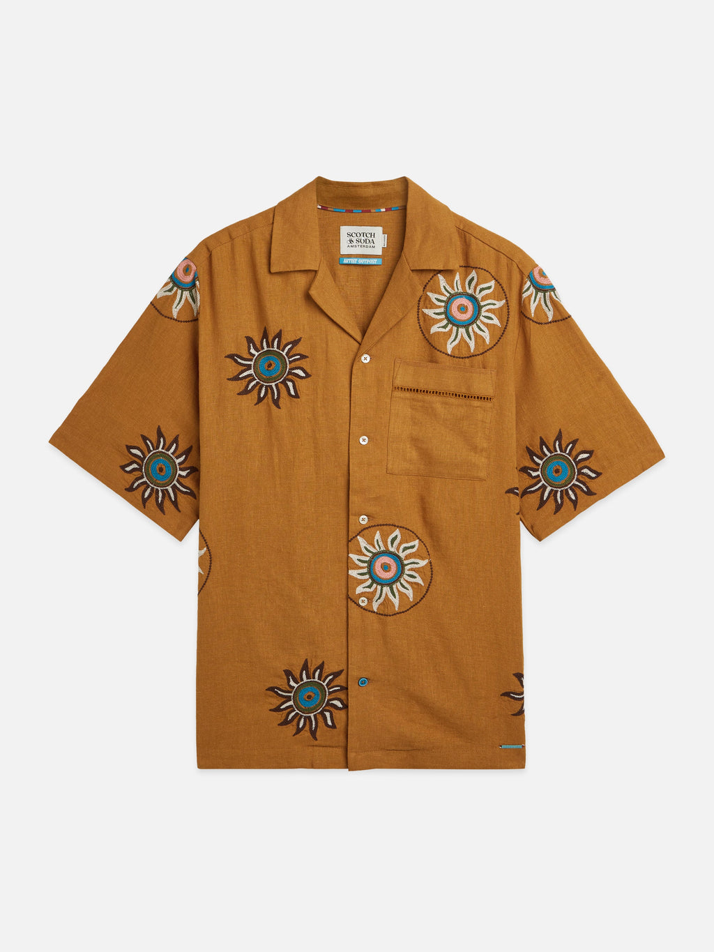 S&S Embroidered Linen Relaxed-Fit Short-Sleeved Shirt