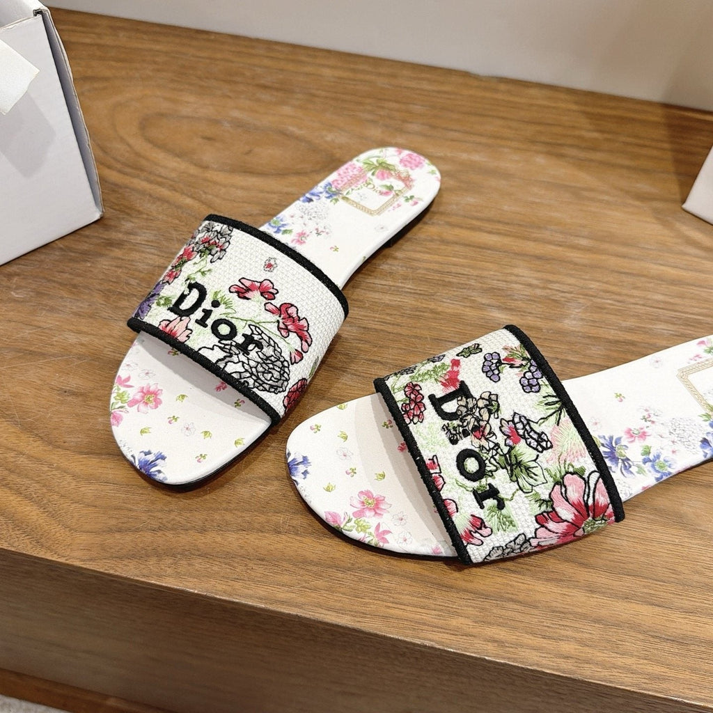 Dior Floral Embroidered Slide Sandals