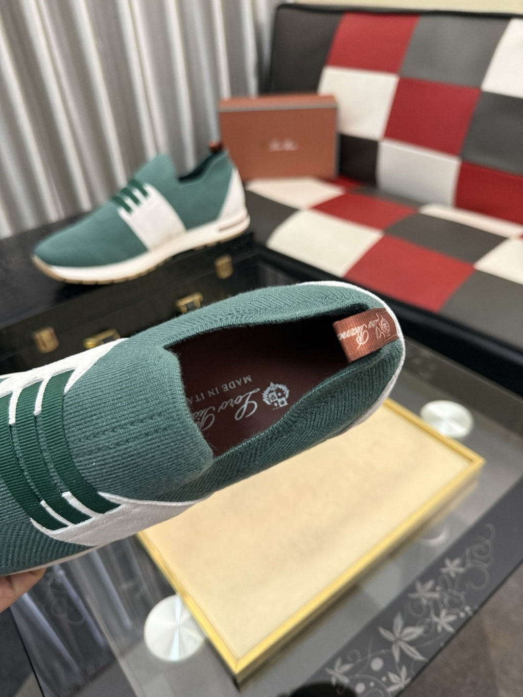 Men's Teal Green Slip-On Sneakers with White Band