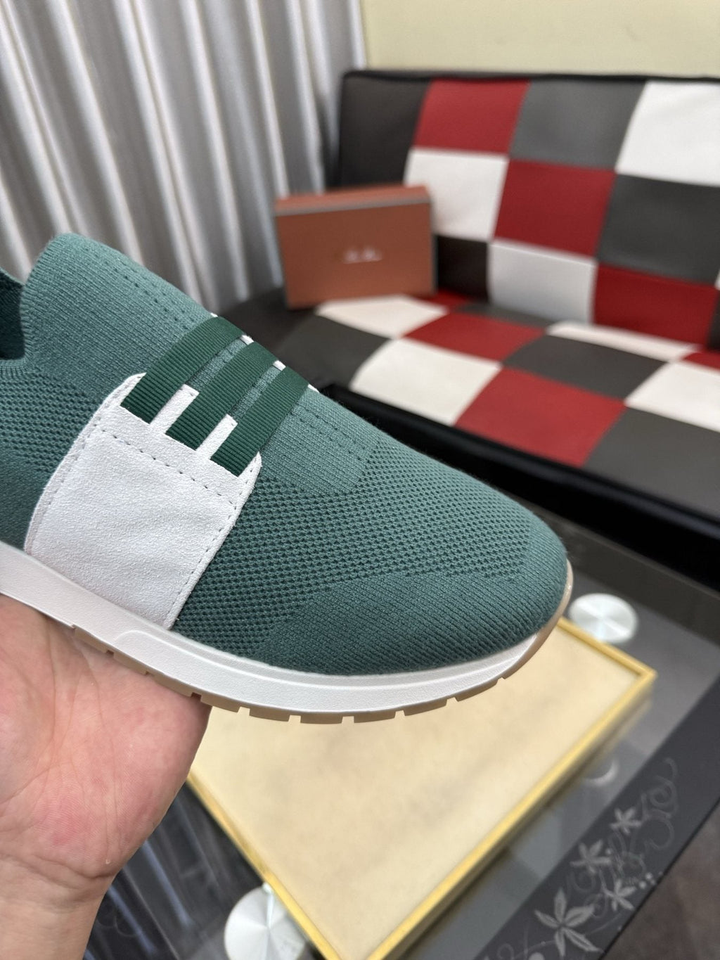 Men's Teal Green Slip-On Sneakers with White Band