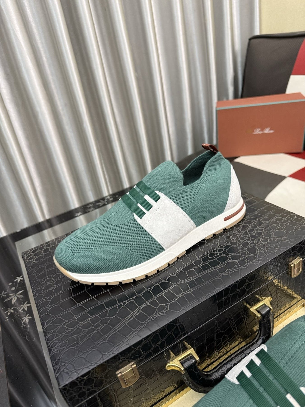 Men's Teal Green Slip-On Sneakers with White Band