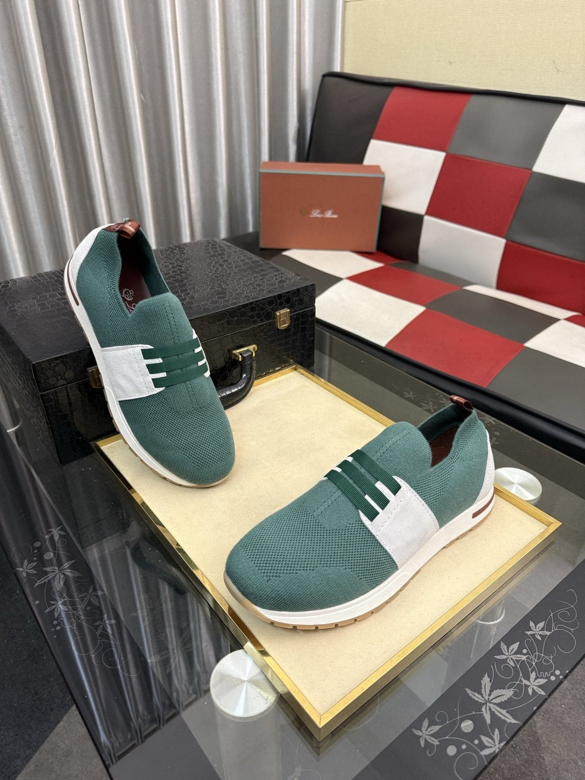 Men's Teal Green Slip-On Sneakers with White Band