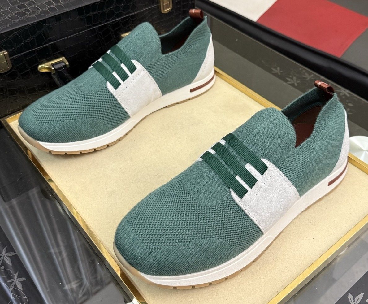 Men's Teal Green Slip-On Sneakers with White Band