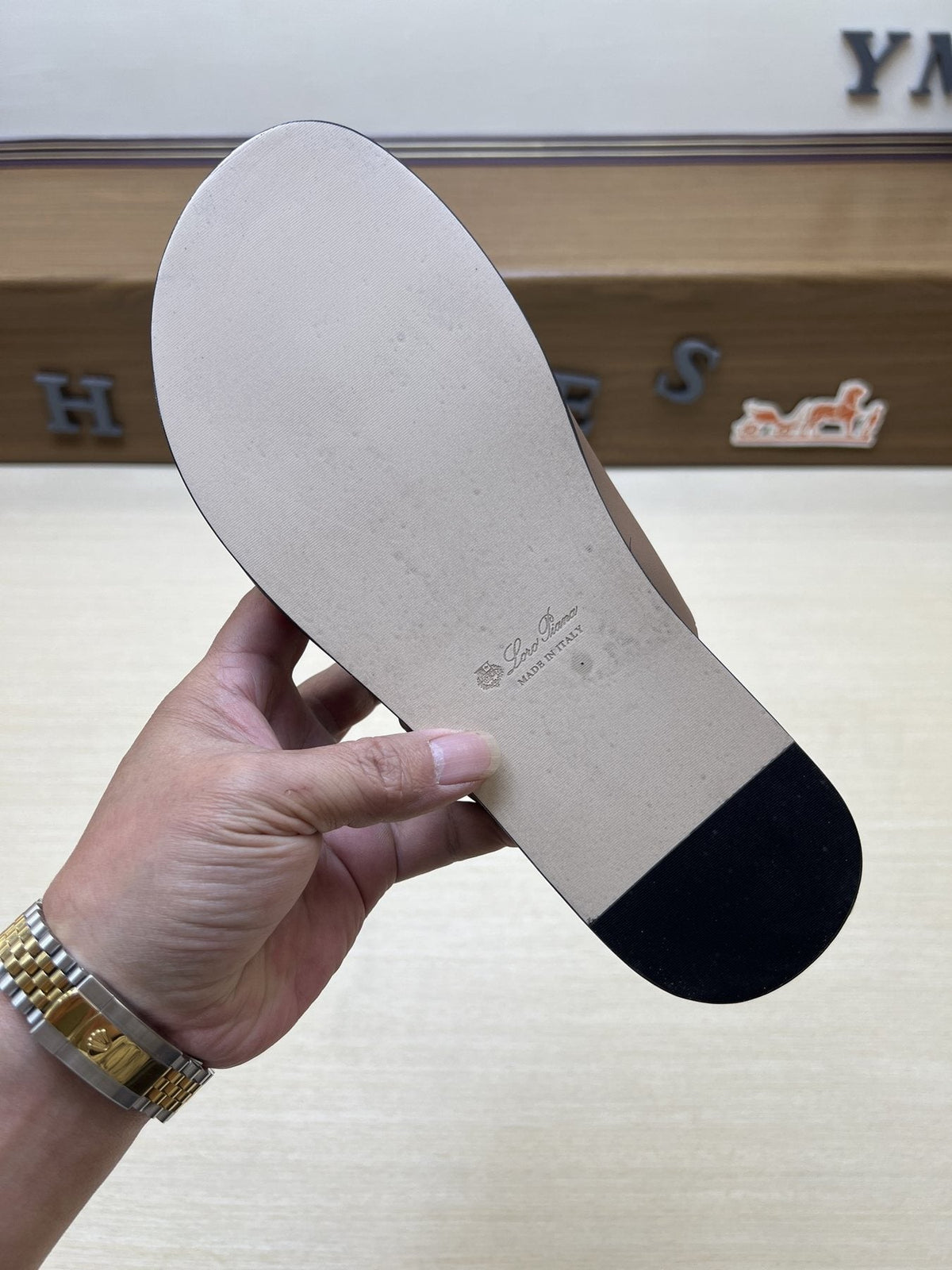 Loro Piana Taupe Brown Crossover Slide Sandals
