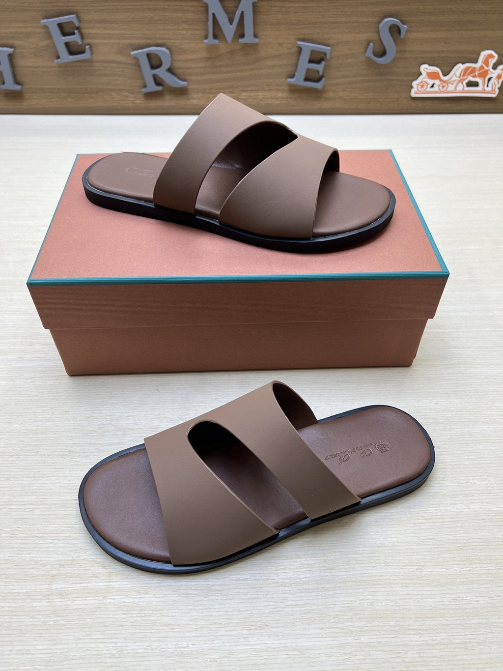Loro Piana Taupe Brown Crossover Slide Sandals