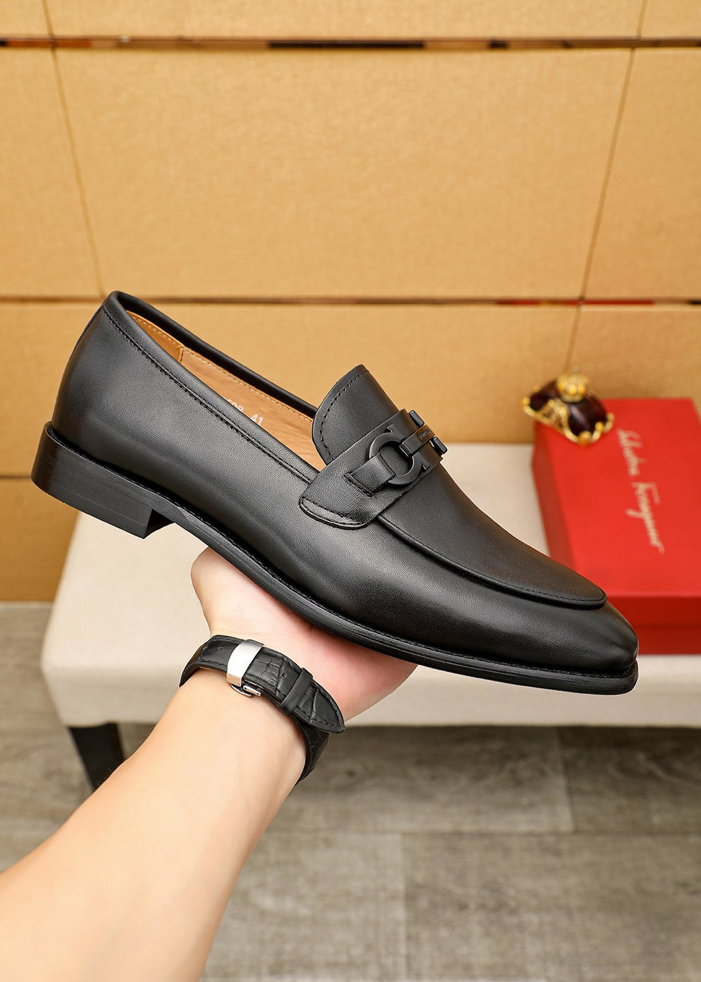Ferragamo Black Leather Bit Loafers
