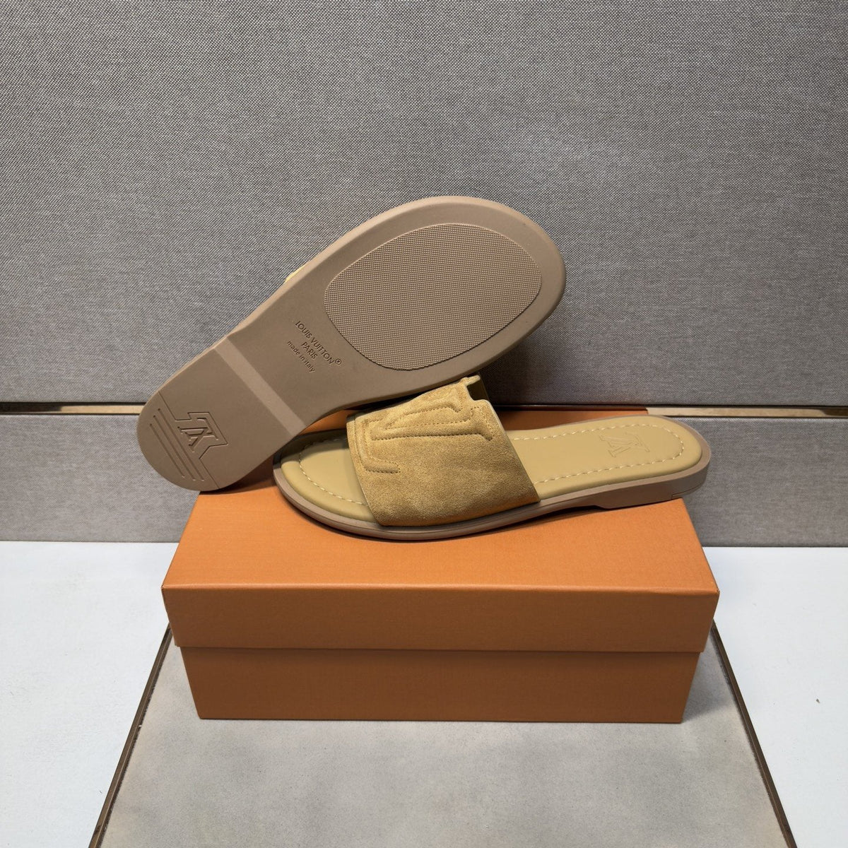 Louis Vuitton Men's Tan Monogram Slide Sandals