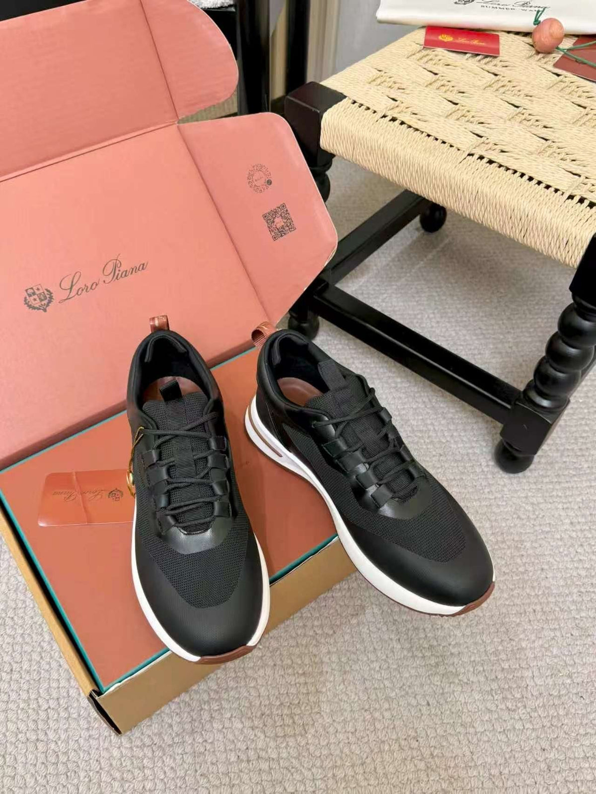 Loro Piana Black Leather Low-Top Sneakers