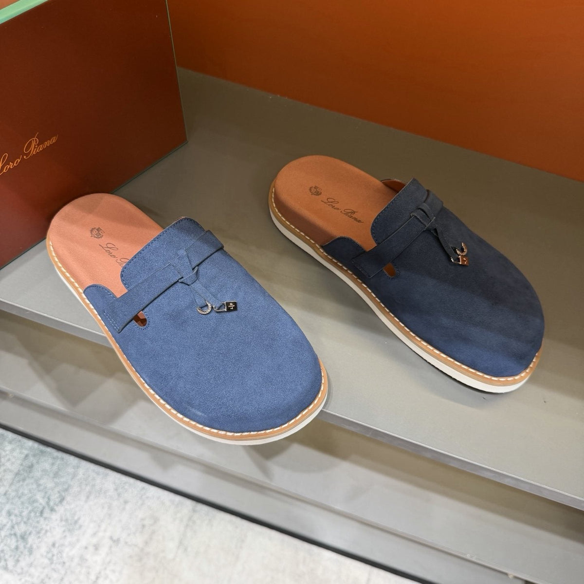 Loro Piana Navy Blue Slip-On Mule Loafers